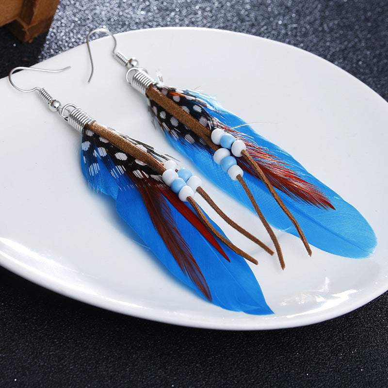 Boho Colorful Feather Beaded Tassel Earrings | Ethnic Style Unique Design Earrings