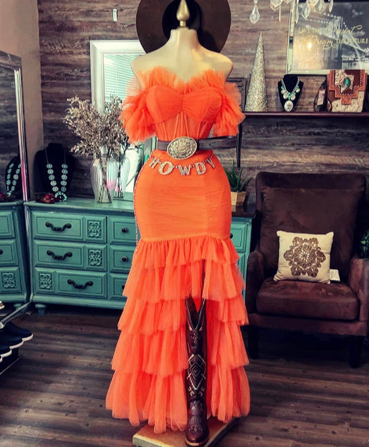 New Western Classic Tulle Corset Dress-Orange