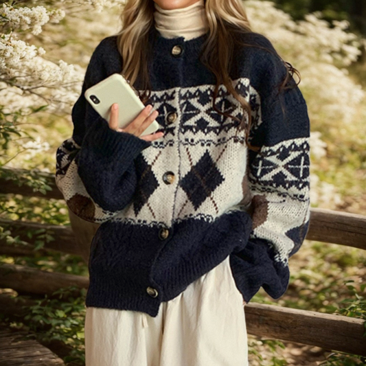 Women's Retro Ethnic Button Sweater