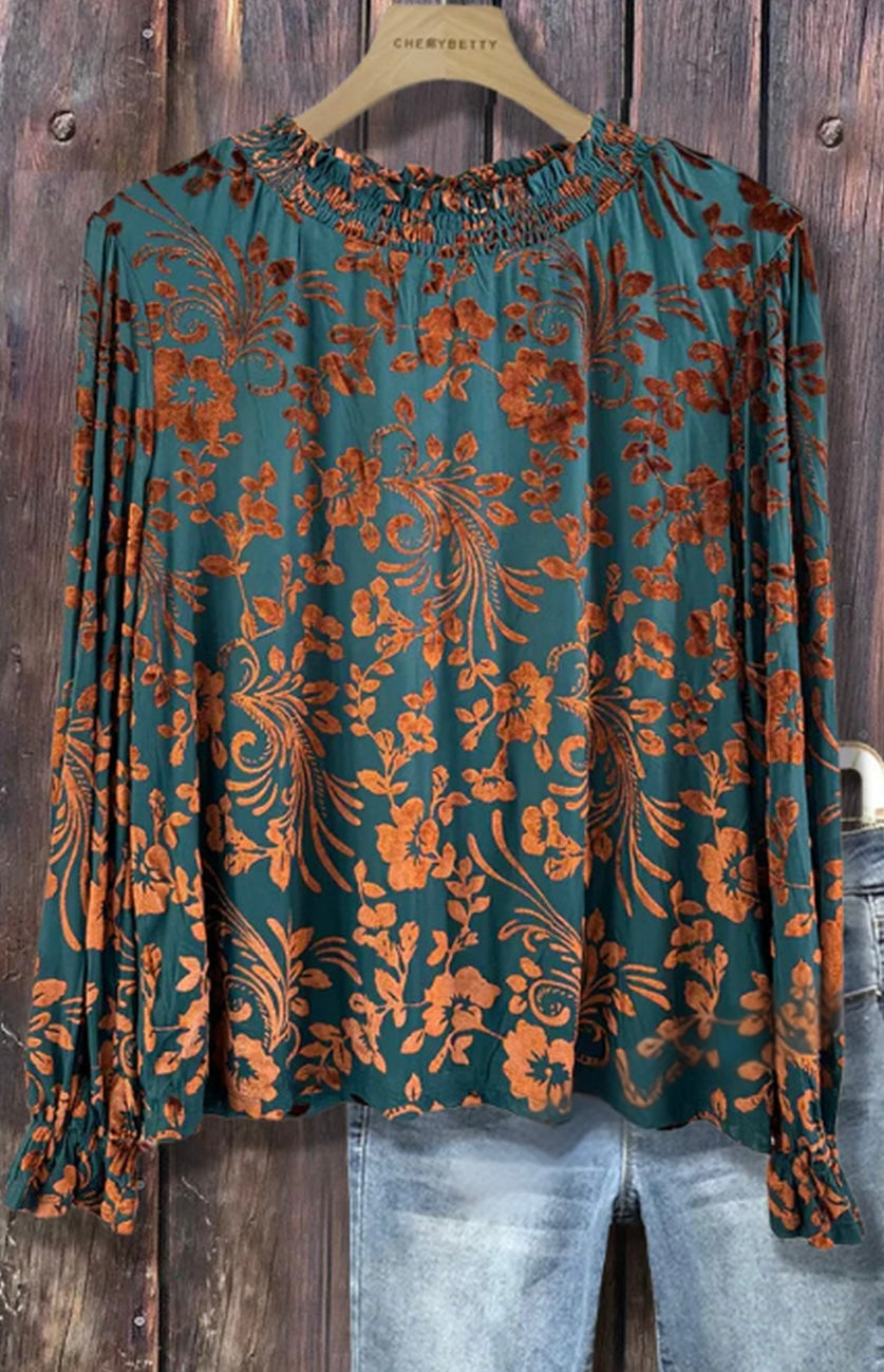 Elegant Burnout Floral Velvet Top