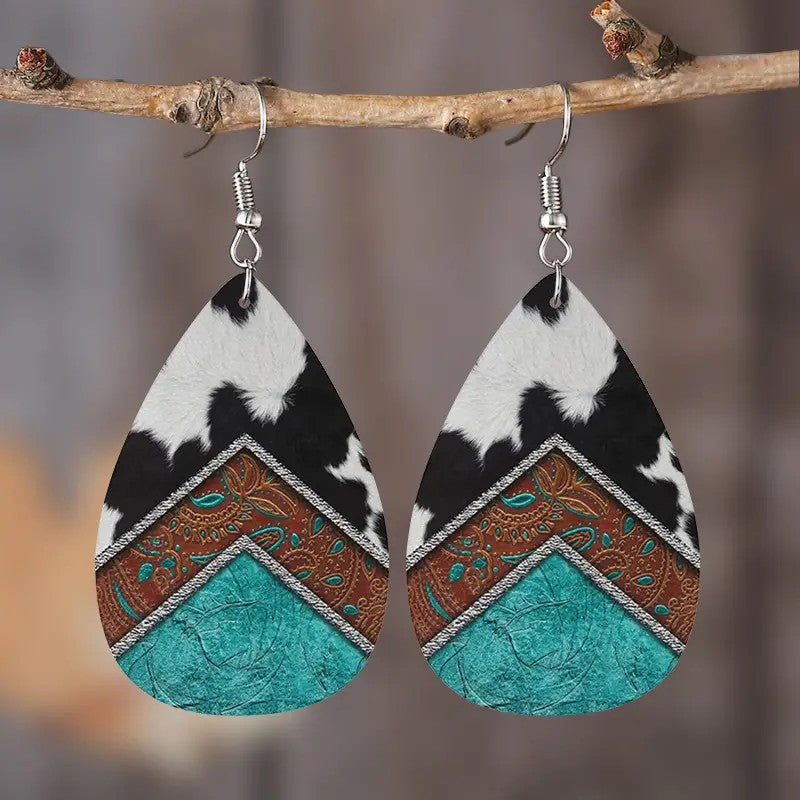 Cow PU Leather Water Drop Earrings