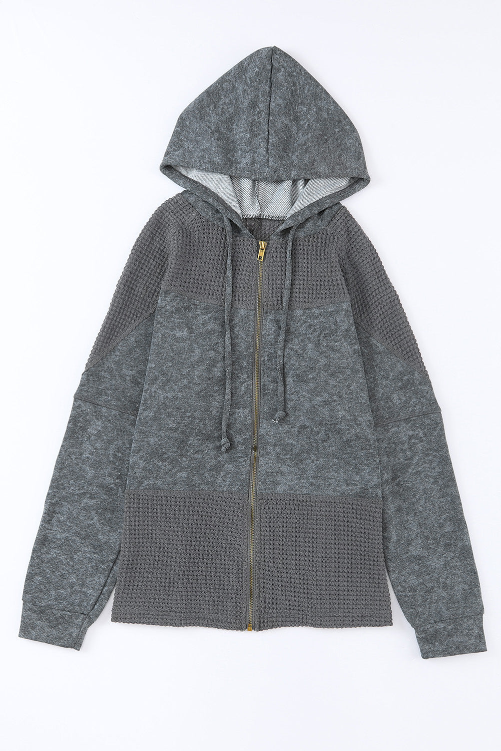 Khaki Waffle Patchwork Vintage Washed Hooded Jacket