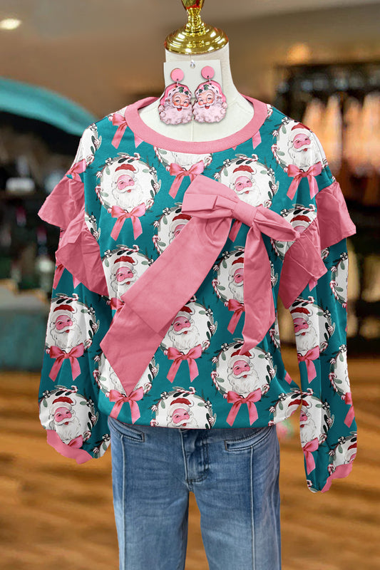 Sweet Christmas Santa Print Bow Top