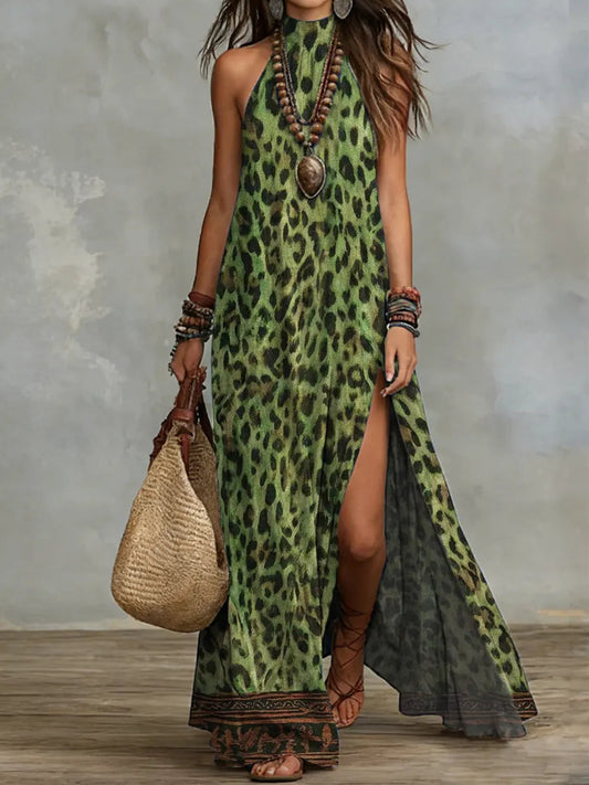 Women's Retro Leopard Art Print Casual Stylish Maxi Dress