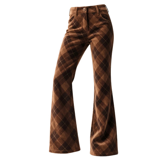 Retro Western Plaid Flared Wide-Leg Pants