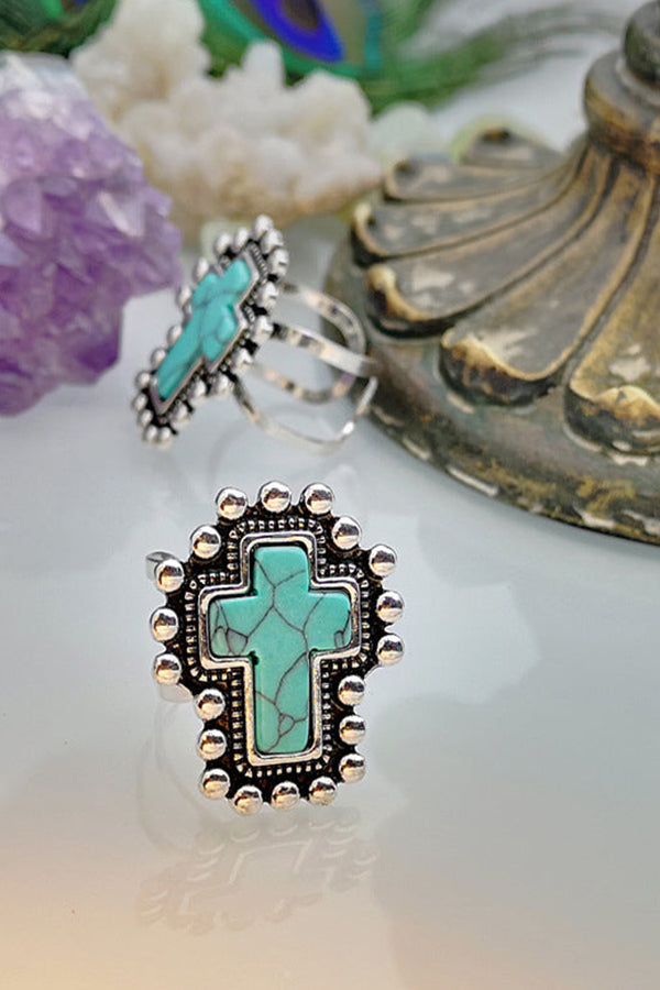 Silver Plated Cross Turquoise Ring