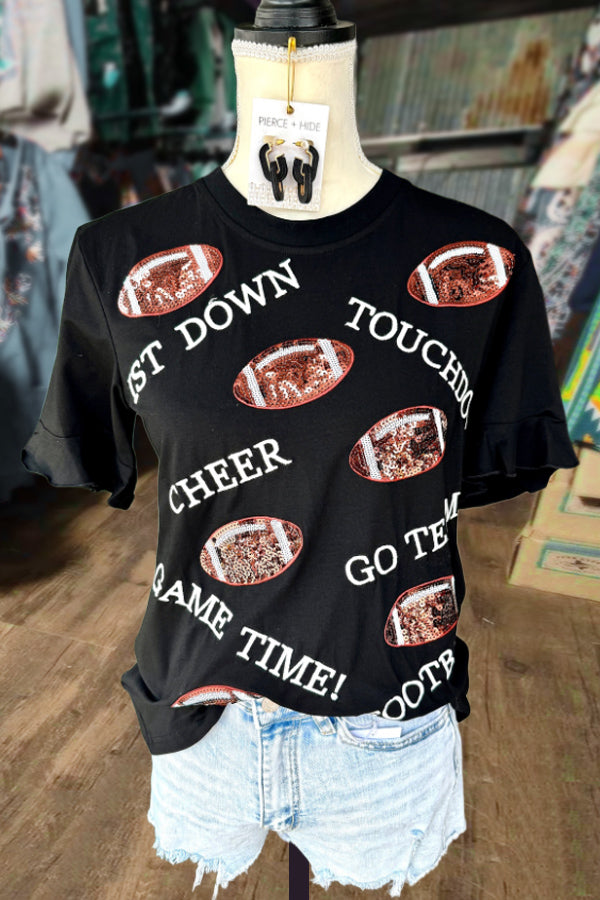 Sequin Football Applique Touch Down T-Shirt