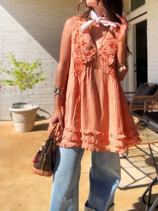 Sleeveless Lapel Floral Print Cute Dress