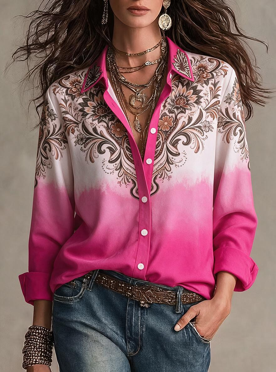 Pink Ombre Floral Button-Down Shirt