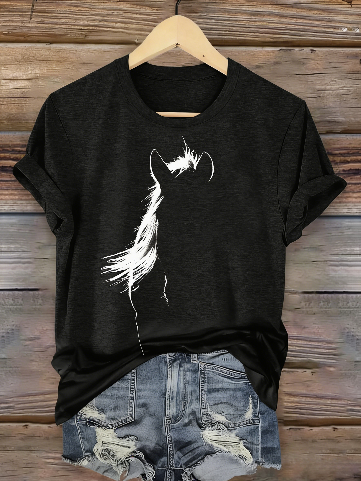 Silhouette Horse Art Print Printed T-shirt