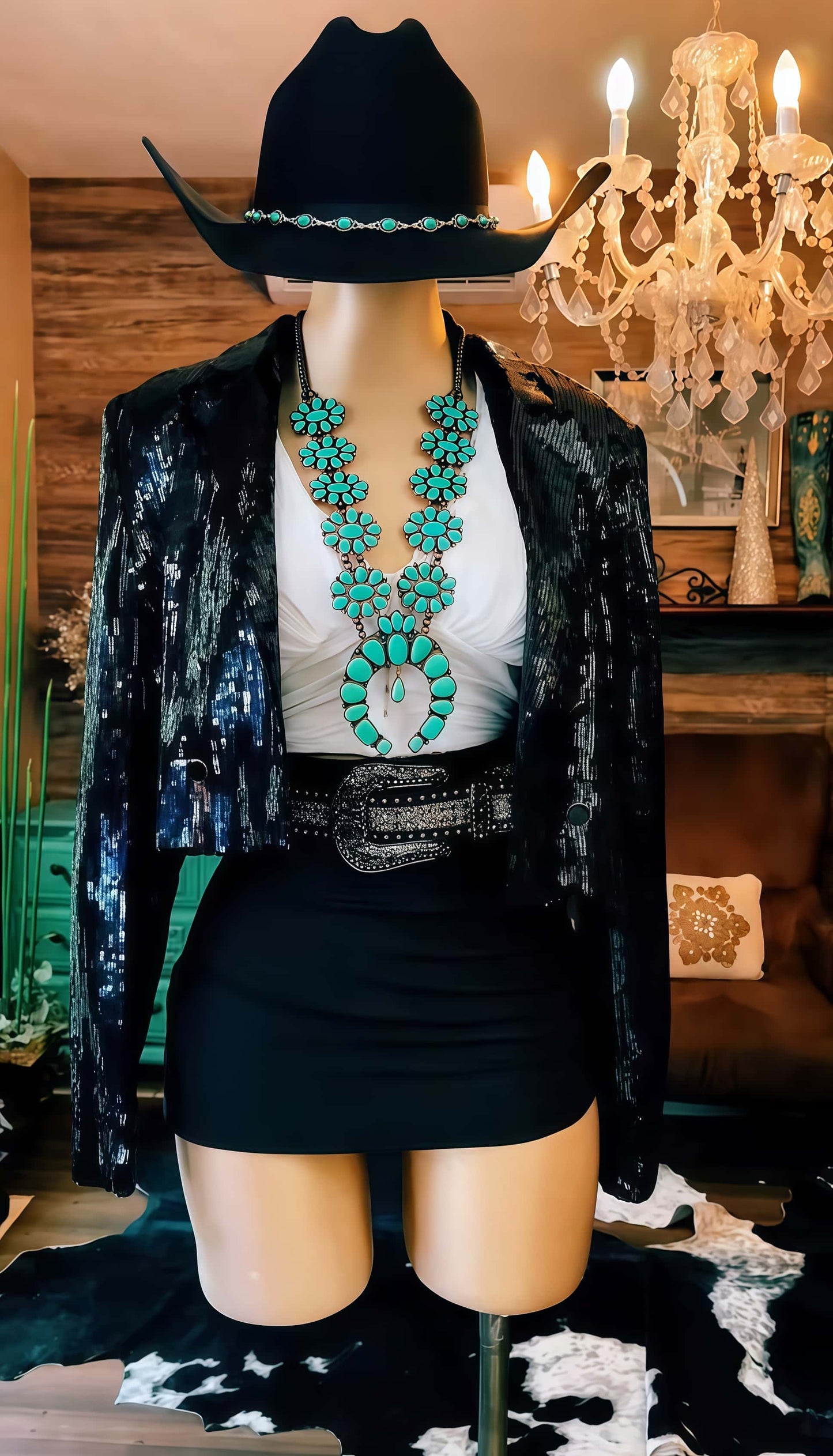 Sequin Western Cropped Jacket – Shiny Black Party Blazer