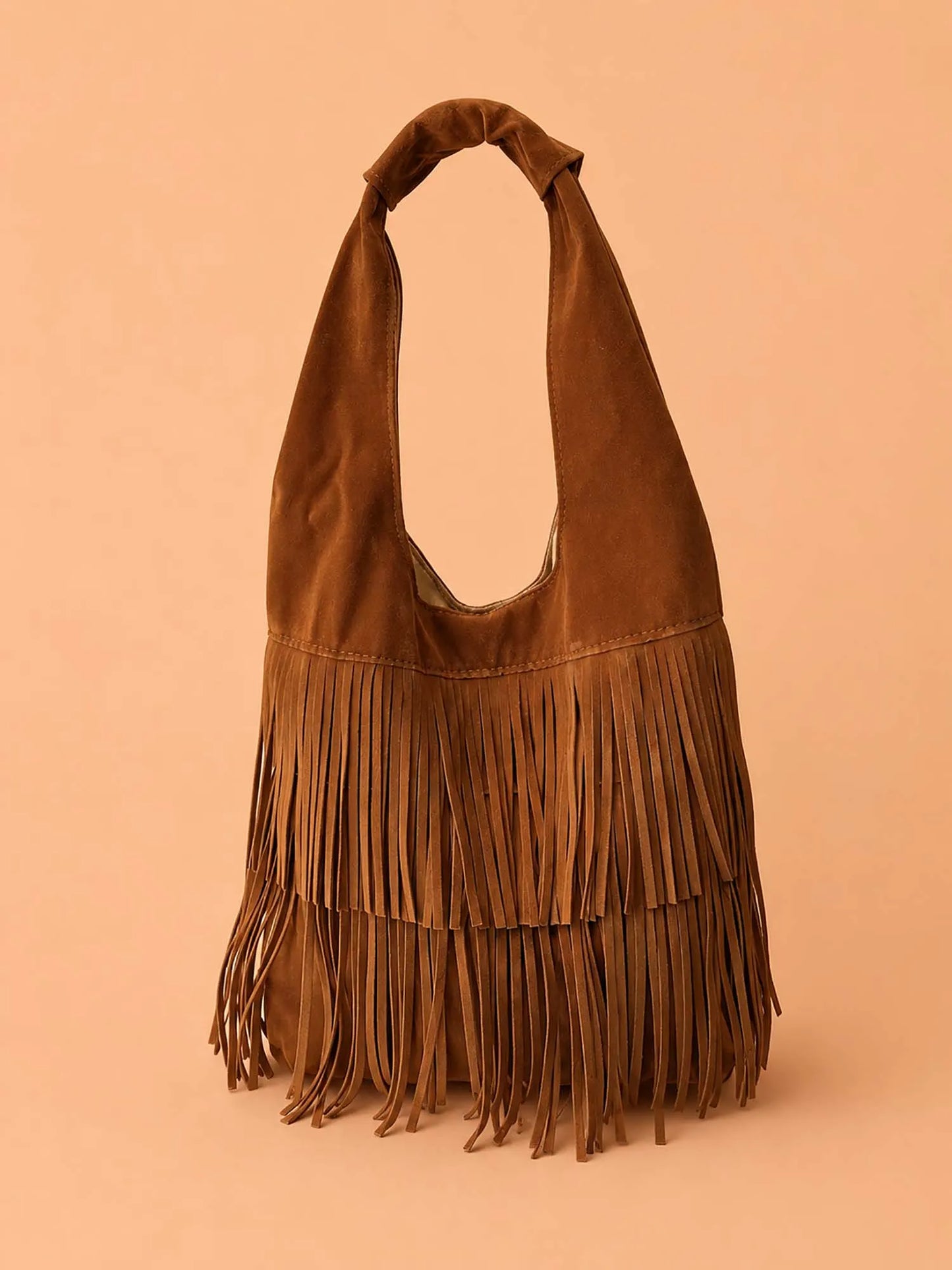 Boho Fringe Faux Suede Hobo Bag