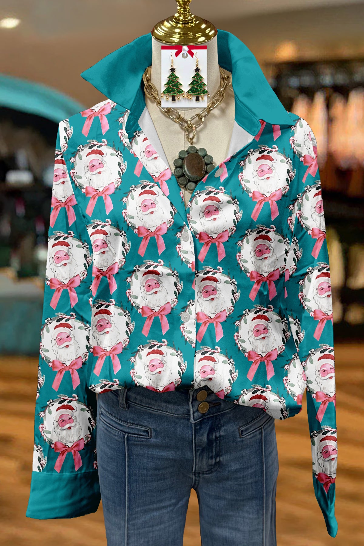 Sweet Christmas Santa Claus Print Shirt