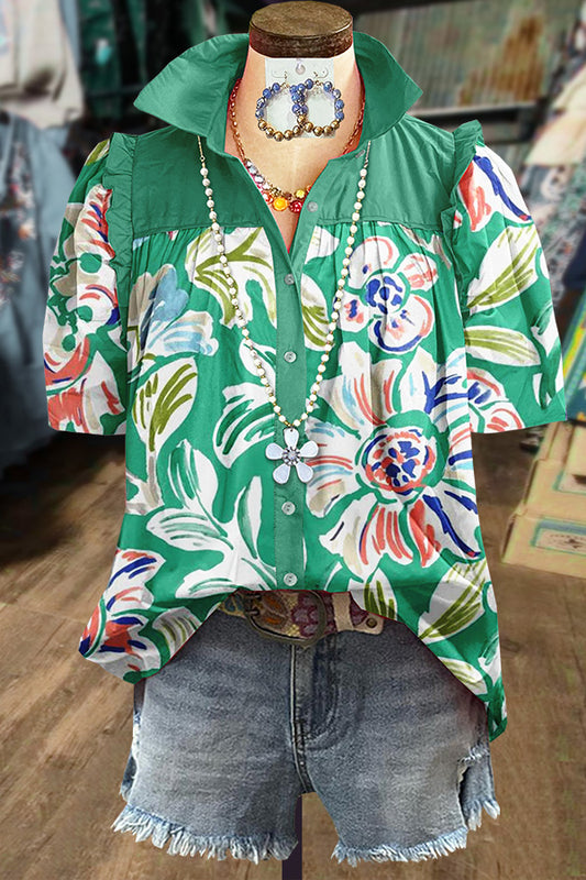 Fresh Floral Print Short Sleeve Top