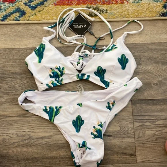 Summer Casual Cactus Print Bikini Set