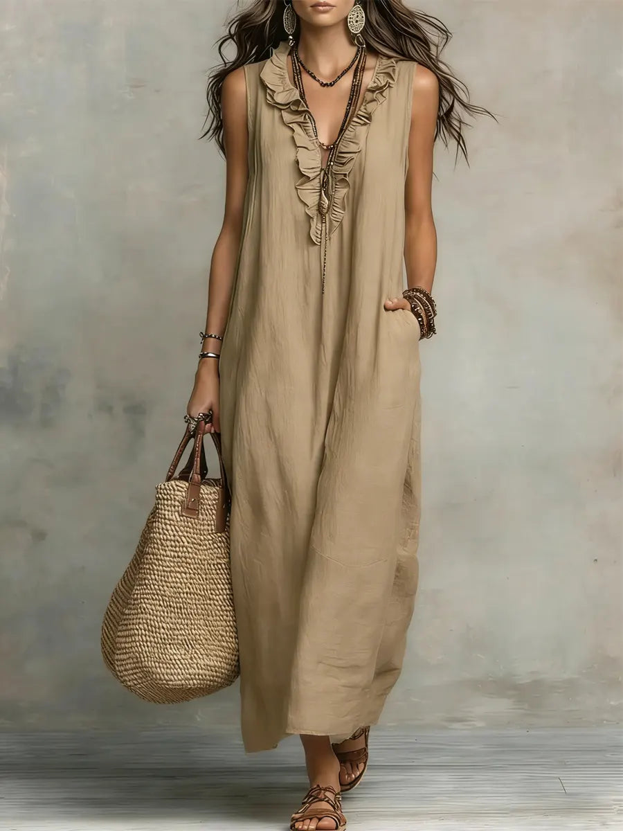 Women's Solid Color Ruffled Art Casual Fashion Cozy Dress