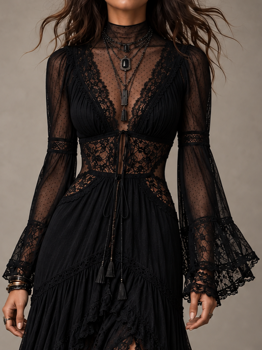 Sheer Dotted Mock-Neck Top