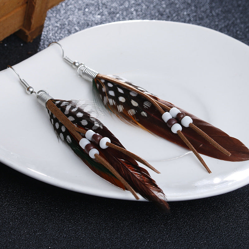 Boho Colorful Feather Beaded Tassel Earrings | Ethnic Style Unique Design Earrings