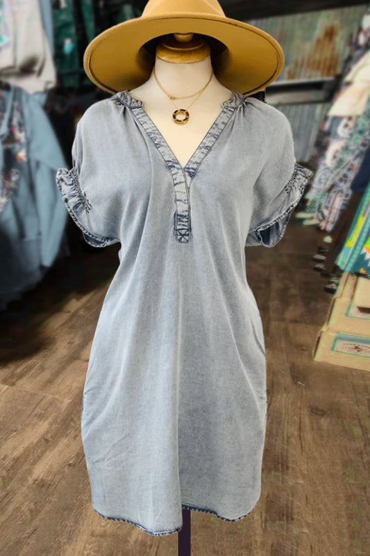 Casual V-Neck Short Sleeve Denim Dress