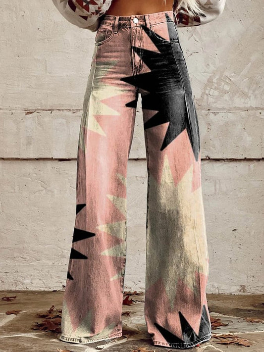 Women's Pink Explosion Casual Wide Leg Pants