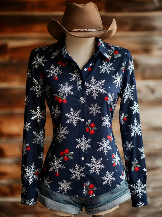Women's Vintage Casual Christmas Western Long Sleeve Shirt
