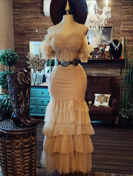 New Western Classic Tulle Corset Dress-khaki