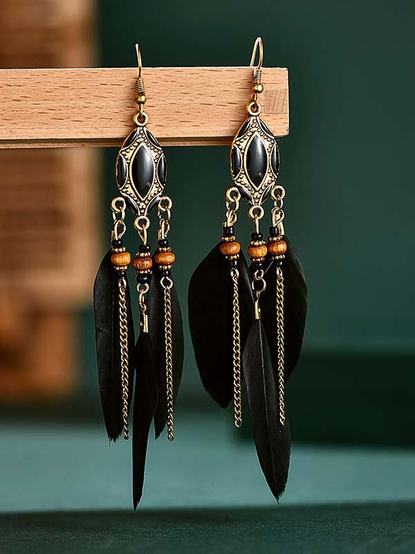 Vintage tassel feather earrings