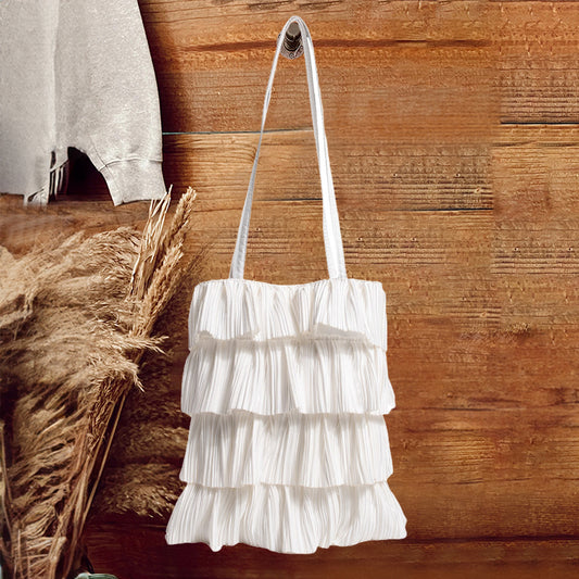 Solid Color Tassel Pleated Bag