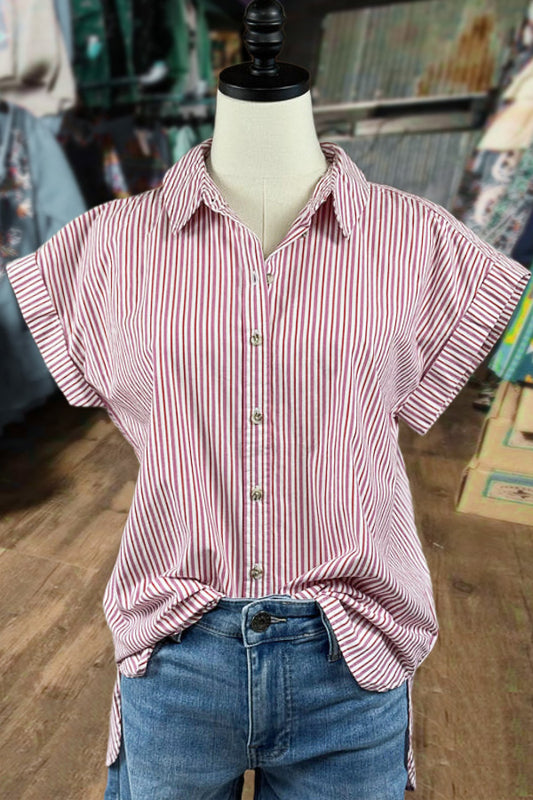 Casual Striped Button Up Top