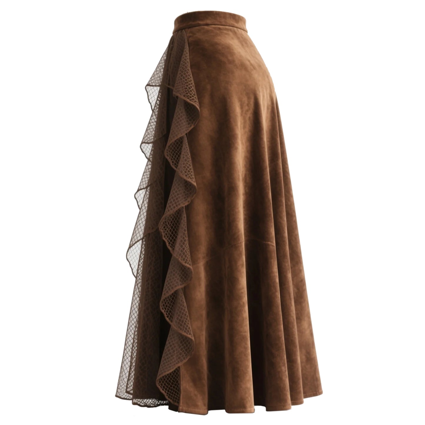 Retro Western Style Irregular Design Suede Patchwork Mesh Skirt