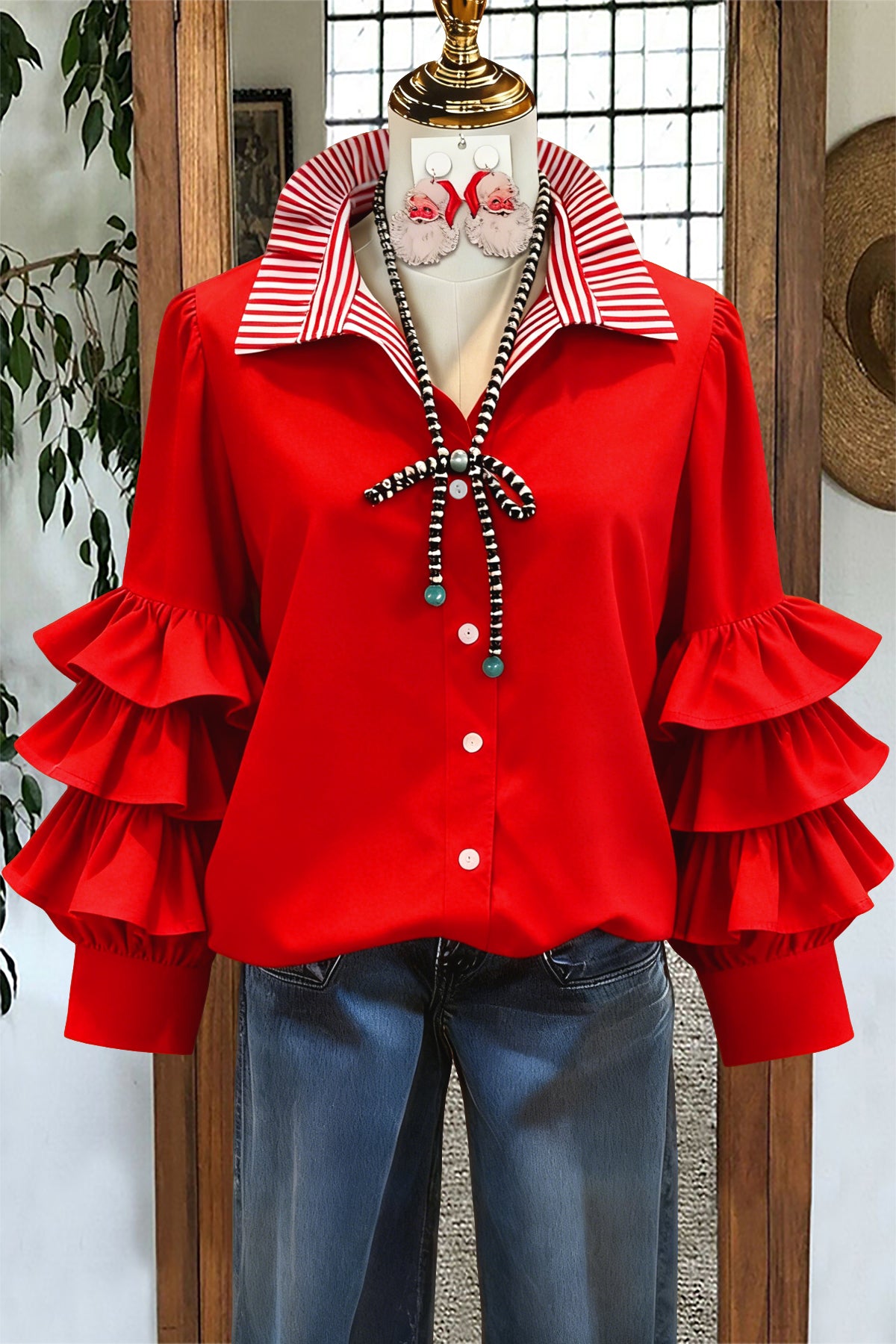 Classic Striped Ruffle Blouse