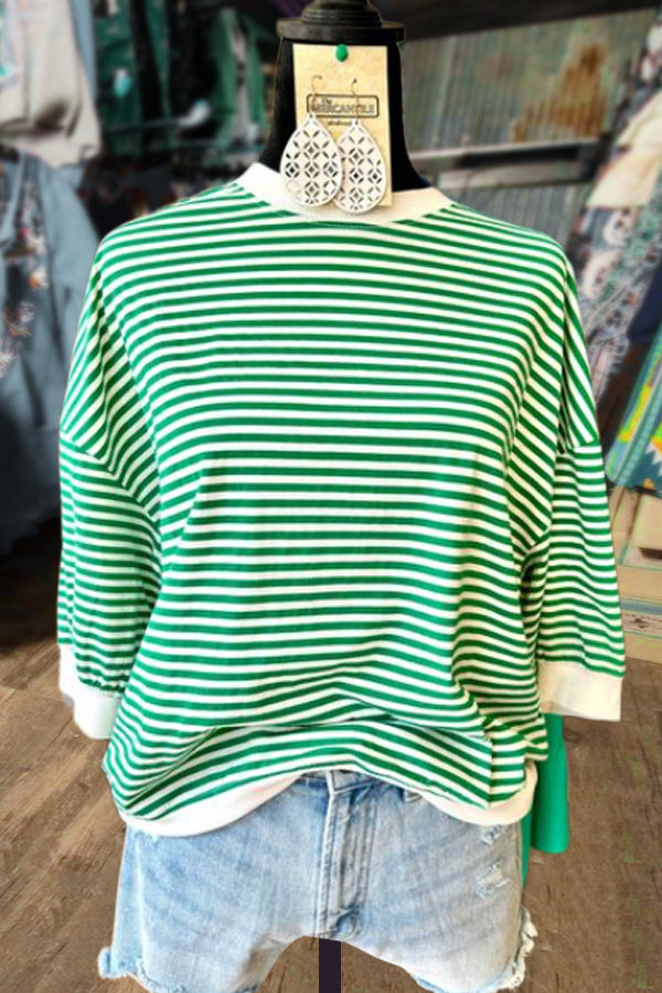 Casual Striped Contrast Hem Top