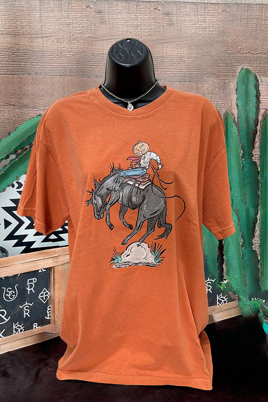 Solid Pumpkin Head Halloween Western Print T-Shirt