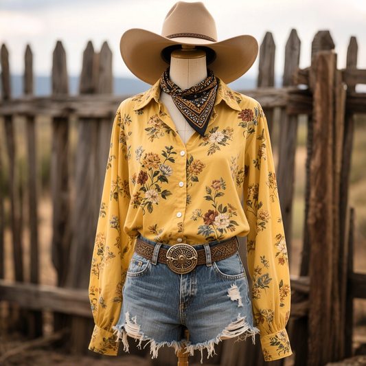 Women's Vintage Casual Western Floral Long Sleeve Shirt