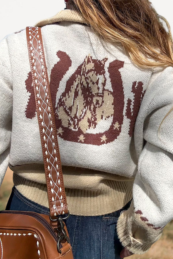 Vintage Knit Western Zip-Up Sweater