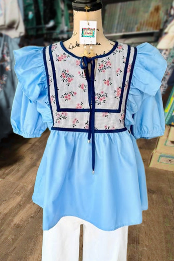 Floral Print Ruffle Short Sleeve Top