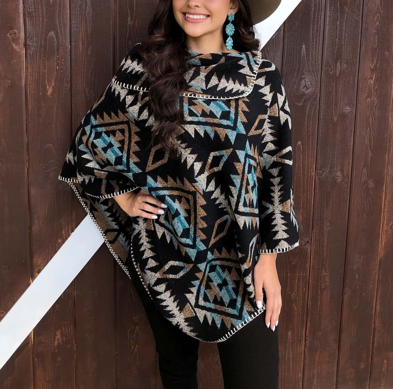 Western Casual Azte Mid-length Printed Shawl Coat