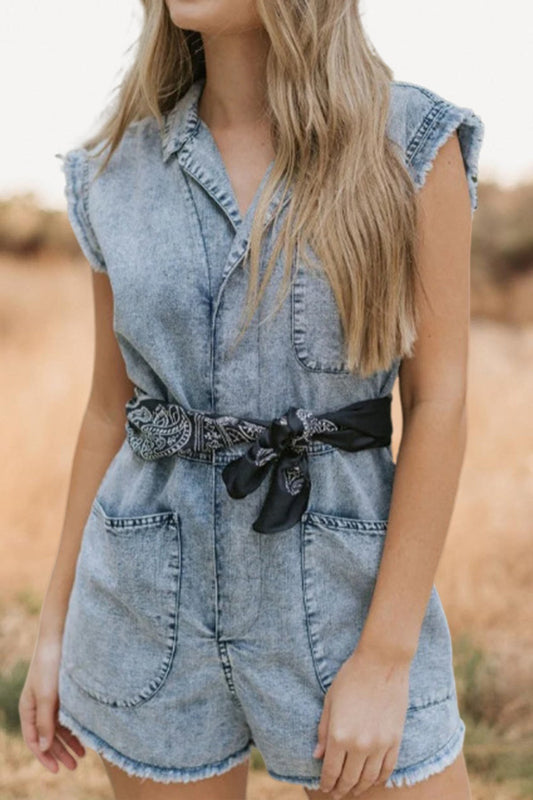 Vintage Washed Distressed Pocket Denim  Romper