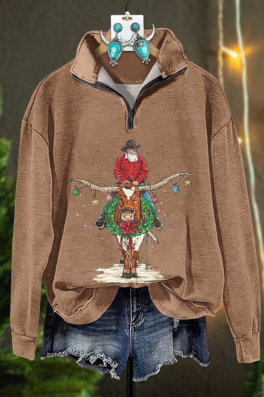 Cowboy Longhorn Christmas Zipper Sweatshirt