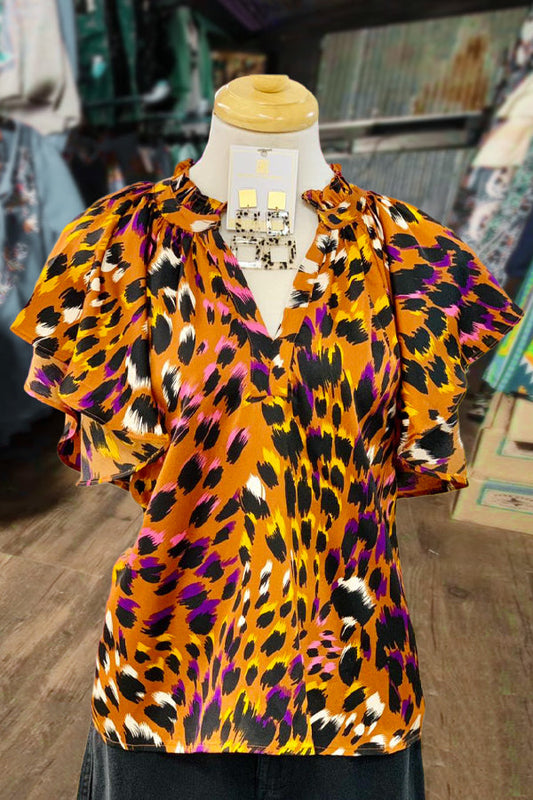 Colorful Animal Print V-Neck Top