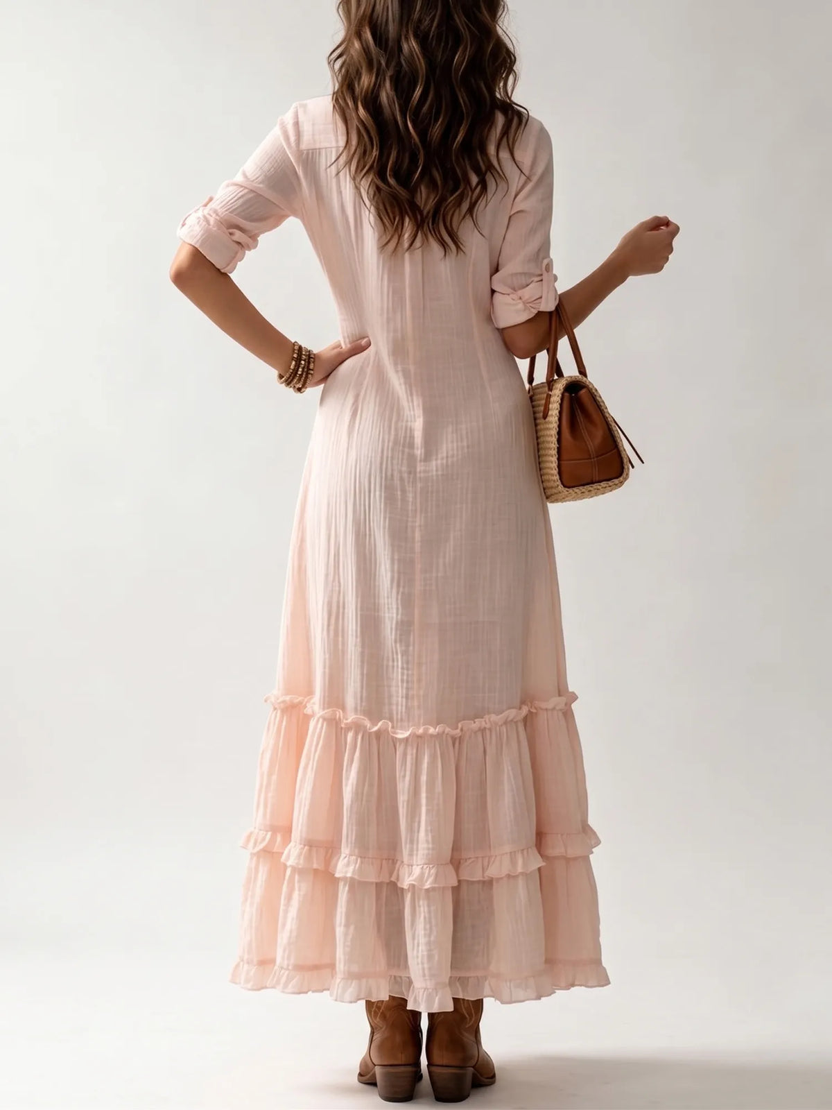 Western-style dress - Irregular front slit with tiered hem Maxi Dresses