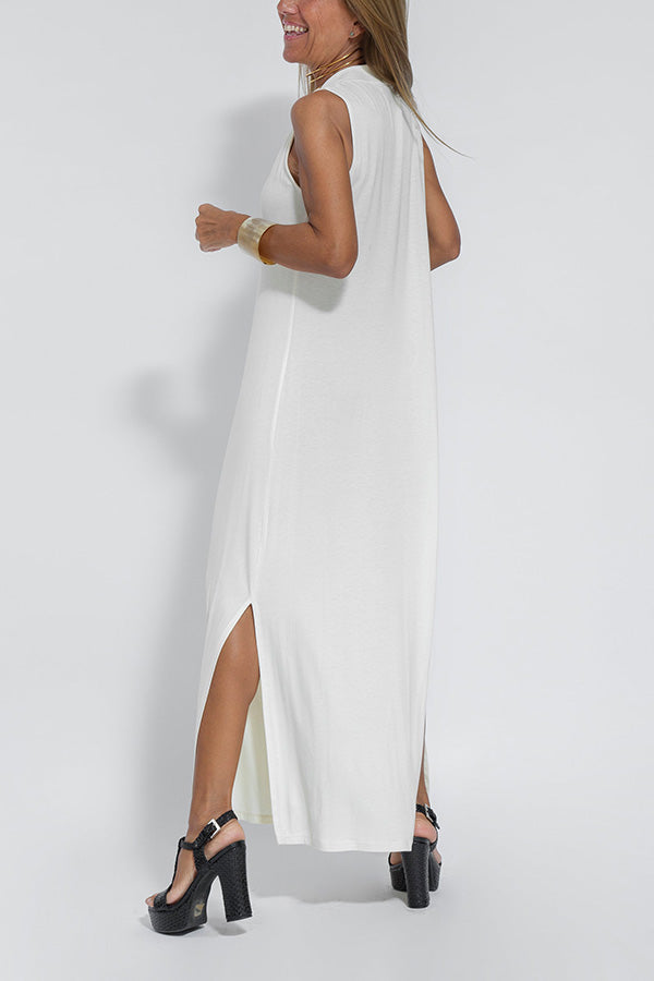 Elegant Is Eternal Knit Solid Color Sleeveless Slit Maxi Dress