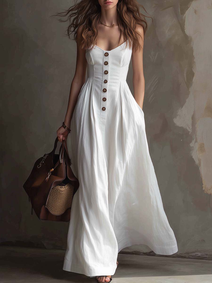 Vintage Pleated Waist Maxi Dress