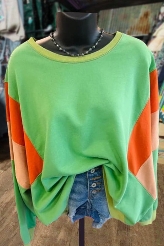 Color Block Round Neck Dolman Sleeve Top