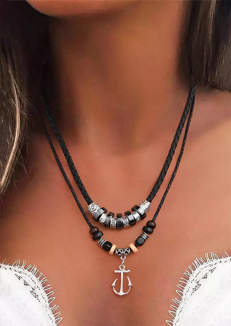 Anchor Beading Alloy Retro Necklace - Black