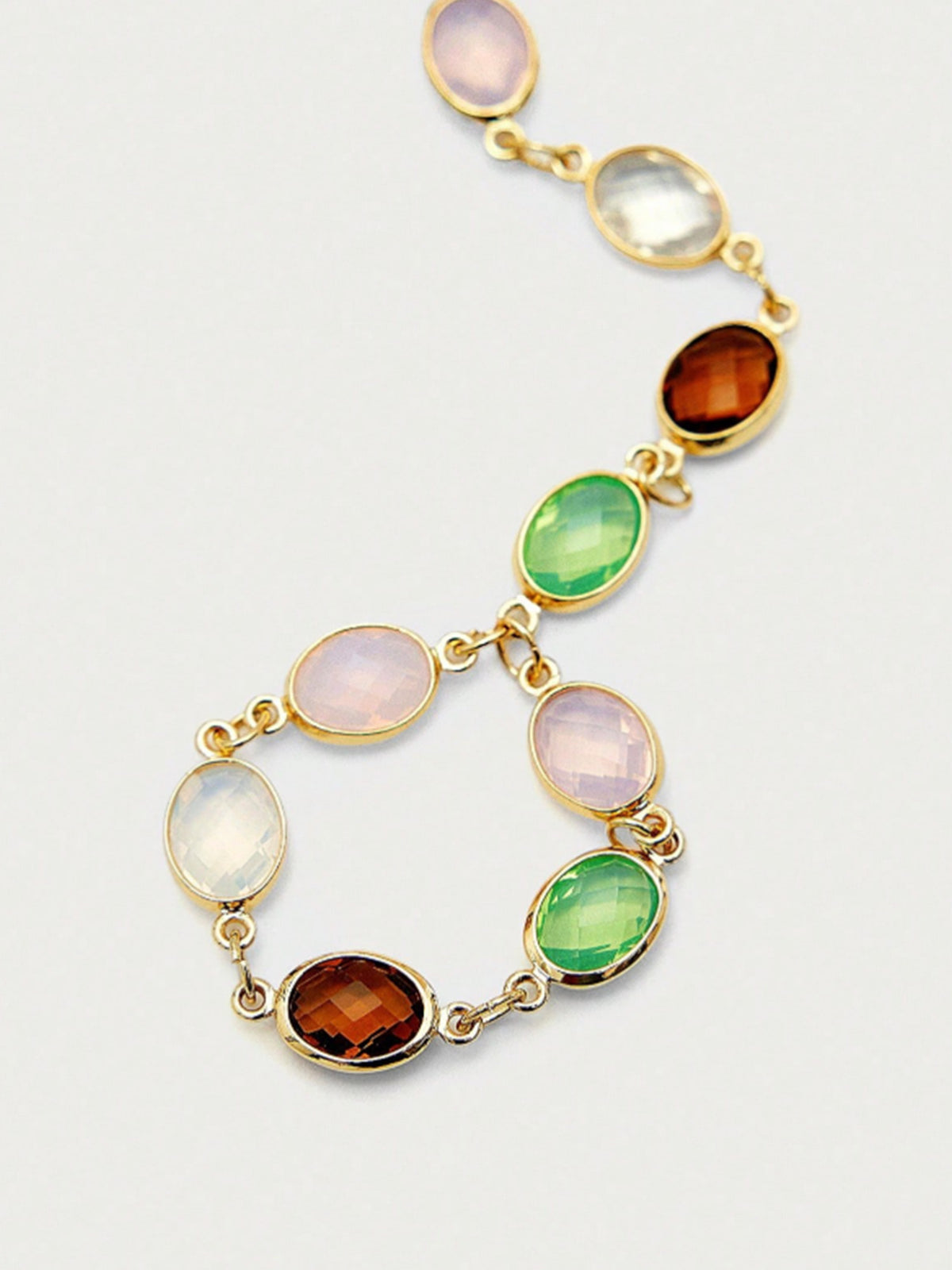 Western Accessory — Multicolor Gemstone Gold Chain Slave Bracelet Finger Ring
