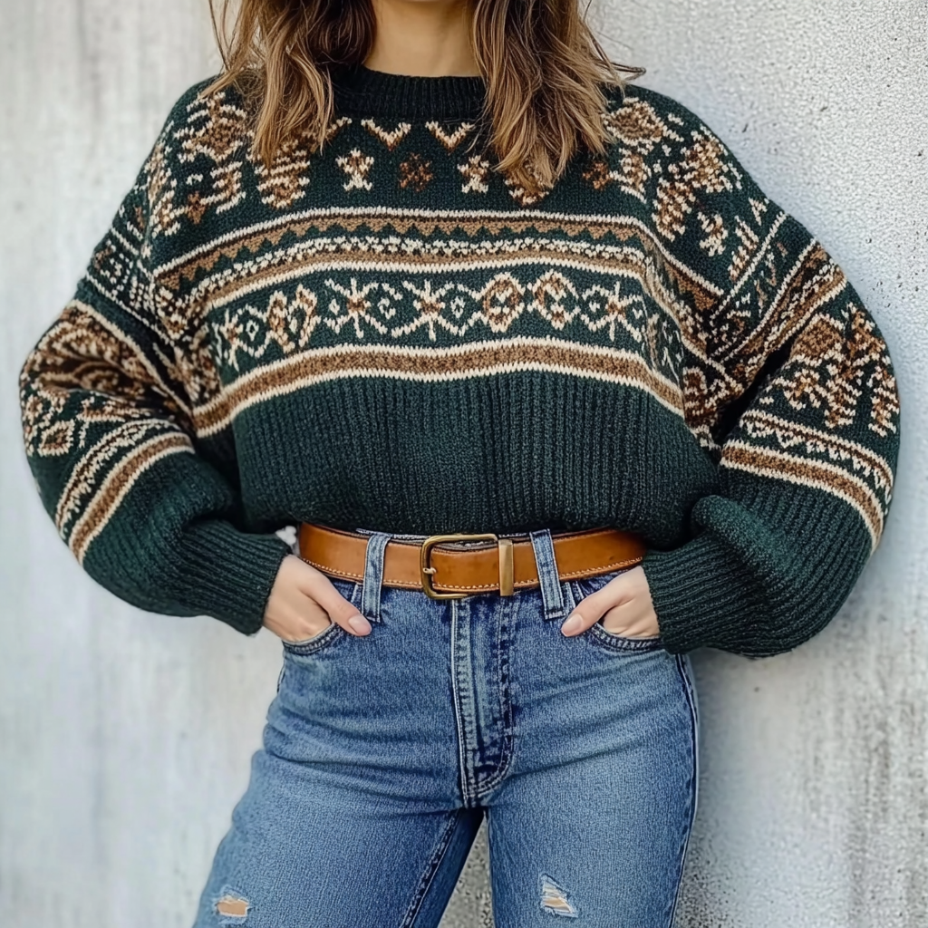 Women's Vintage Ethnic Style Print Round Neck Oversized Sweatshirt