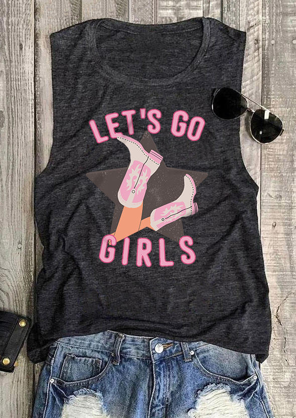 Let's Go Girls Star Boots Tank - Dark Grey