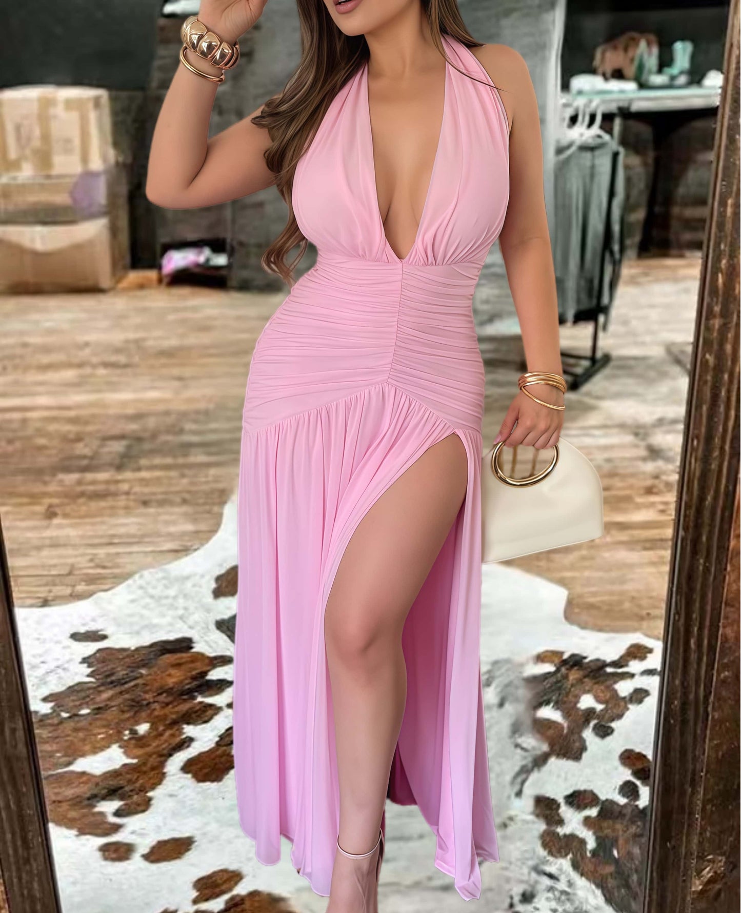 Sexy Deep V-Neck Split Maxi Dress