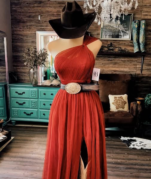 Western One-Shoulder Chiffon Maxi Dress